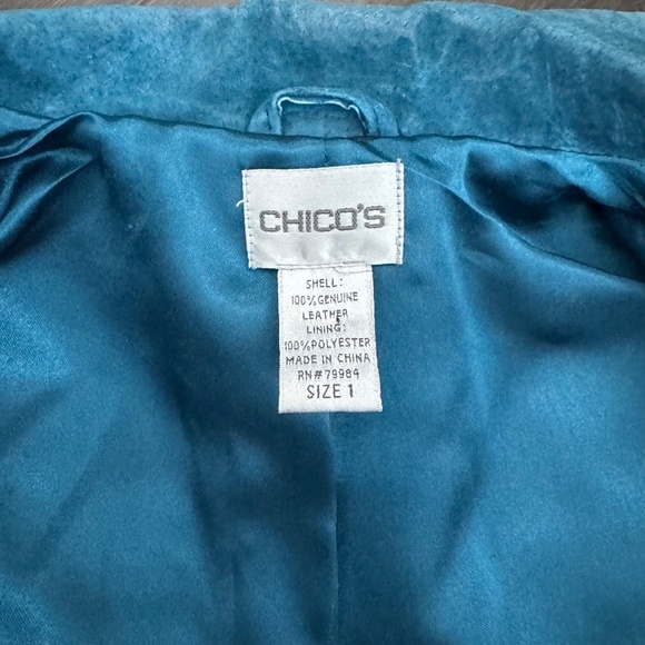 VTG Chico's Genuine Suede Teal Cropped Pea Coat Style Exaggerated Button Jacket - Picture 7 of 11